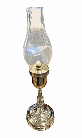 Danforth pewter oil lamp, 14.25" h