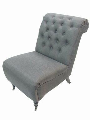 Armless Gray Tufted  w/ Rolled Back Chair