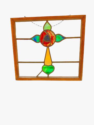 Stained Glass Window w/Tudor Rose  15"x14"