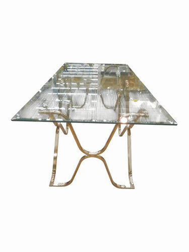 Goldtone Metallic Cocktail Table w Glass Top 17.5"h x 24"w x 48"