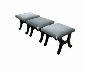 Set of 3 gray curule-like stools with black glossy legs, 16.5x16.5x15.5"