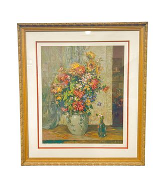 "Chang Vase," signed/numbered floral still life serigraph by Henri Plissonr