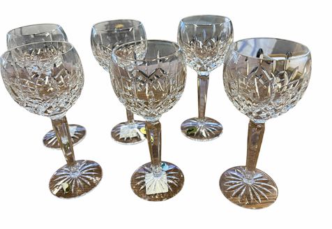 Set of 6 Waterford "Lismore" hock glasses, 7.5" h