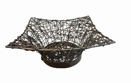 Square wire vine bowl, 5" h x 11.5" x 11.5"