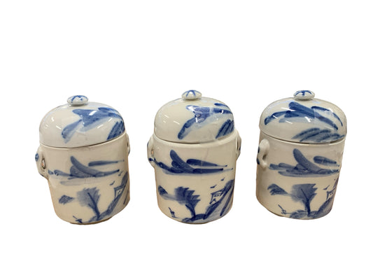Set of 3 vintage Chinese handpainted tea jar, 3.25" diam., 5" h