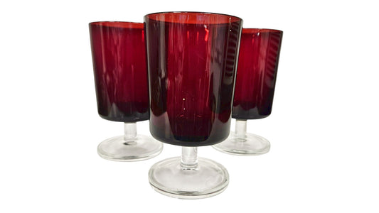 Set of 2 plus 1 Red Footed  Glasses 8"H