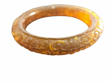 Vintage Kenneth Jay Lane (KJL) Signed Carved Amber Resin Bangle Bracelet