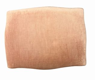 Louis XV-style carved wood footstool w/ pink velvet upholstery & nailhead trim,