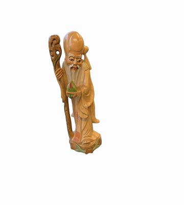 Chinese Wood Shou Xing Statue 9"Hx3"W