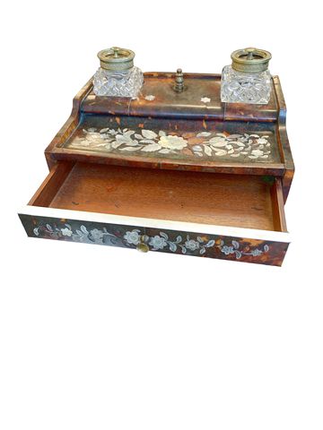 19th Cent.English Writing Set w/Burwood,Mother Of Pearl & Crystal Ink Pots  5x10