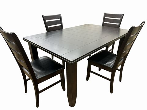 Coastal "Dalila" 5-piece rectangular dining set w/ 4 chairs, dk. brown, 66x42x30