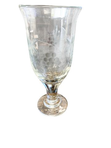 9 Goblets-Clear Etched Glass w/Flower Motif & Footed Base 8x3.5"