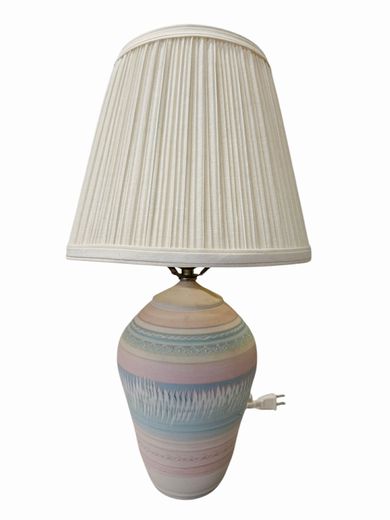 Signed Pottery Table Lamp, Debra Swauger  18"h x 10"Dia