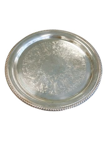 Etched  Silver Plated Round Serving Tray 16'rd