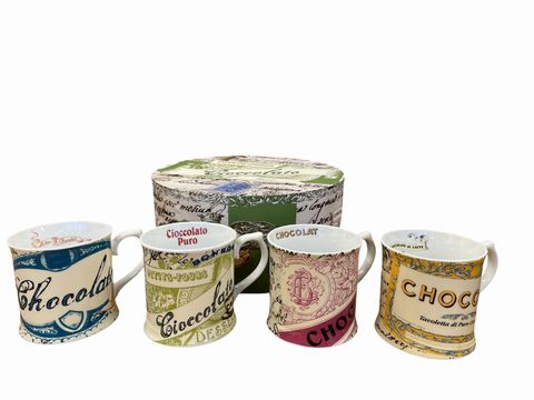 Set of 4 Rosanna hot chocolate mugs in box, 3.75H