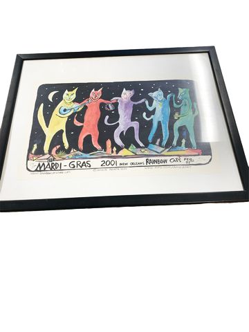 Print of Mardi-Gras Rainbow Cats 17.5"x21"