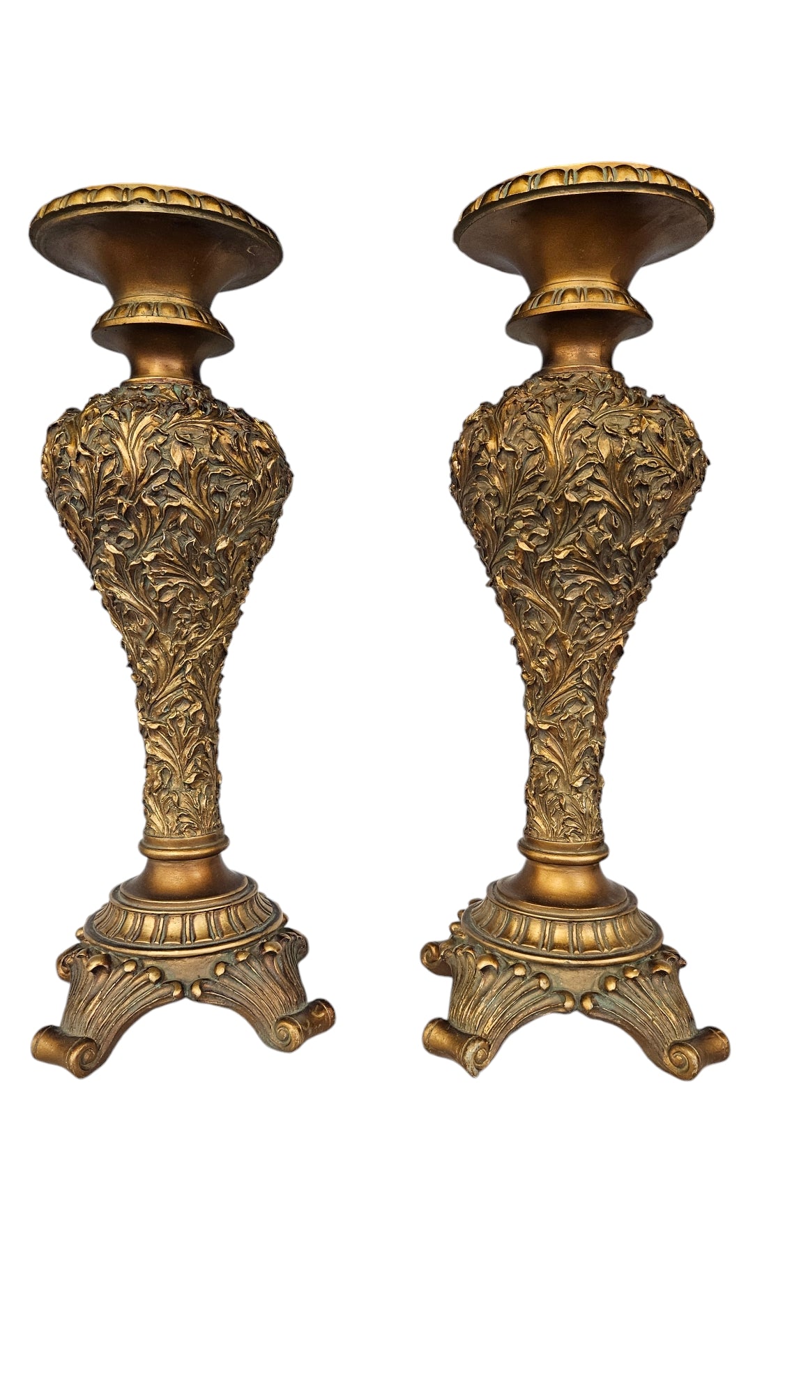 Gold Empire Style Candleholder Pair 16"H