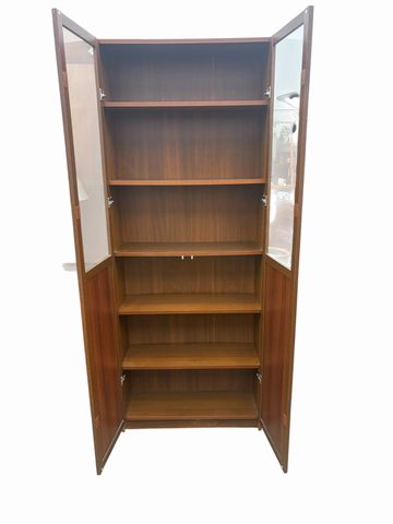 6-shelf bookcase w/ partial glass doors, 79" h, 31" w, 12" d