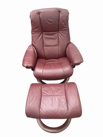 Ekornes Leather Upholstered Stressless Chair & Ottoman, H. 39 in. x W. 30 in.