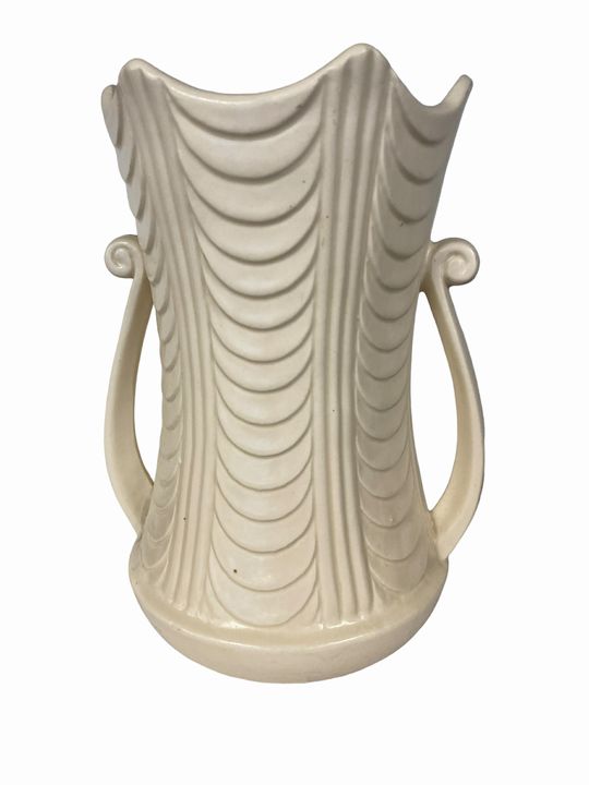 Art Deco Vase, USA pottery, Cream color, 6"X9"