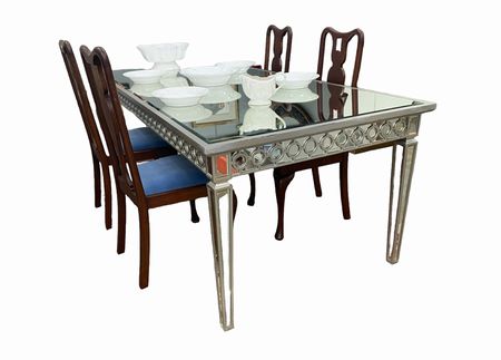 Beveled mirrored dining table, 84x40x31"