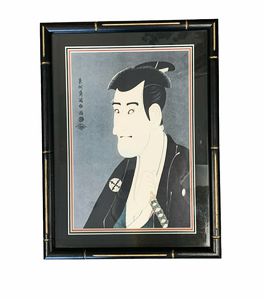 Framed Japanese samurai print, 15x11"