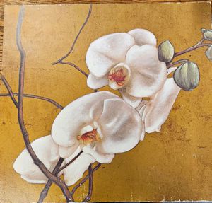 Orchid on gold ground wall decor 12" Sq