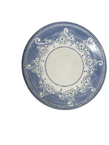 Blue & Cream Round  Plate By Fey Pottery Studio 10.5"d