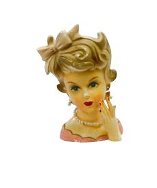(As Is) Lady In Pink Dress & Pearl Earrings and Necklace - Head Vase 6"