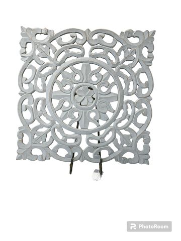 White Relief Wooden Carved Wall Hanging 24" x   24"