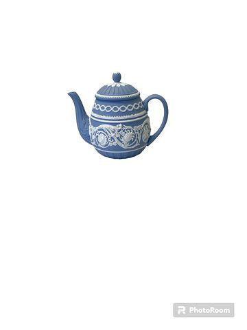 Wedgwood 250th Anniv. Blue Jasperware Teapot & Lid 8" x 6.5"