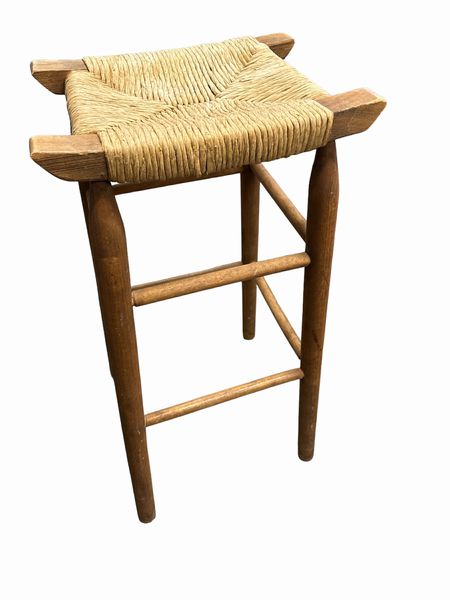 Vintage Wood Stool w/Woven Seat, 30"h