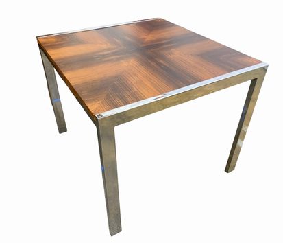 MCM Milo Baughman-style  chrome table w/ rosewood top, 32x30x25.25"