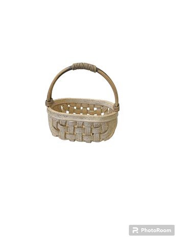 Hand-Crafted Ceramic, by BH,"Woven" Handle Basket 7"Hx7"W