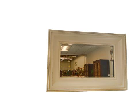 Pottery Barn beveled mirror in white frame, 41.5x29.5"