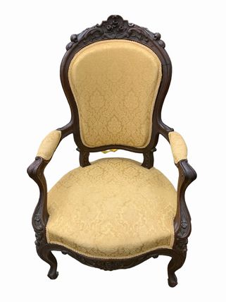 Victorian Louis XV gold brocade armchair, 25x22x41.75"
