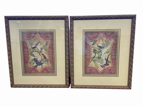 Pair of  Robert Grace aviary prints, 38" x 31.5"