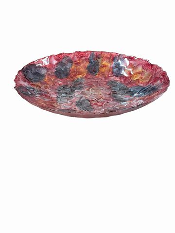Decorative glass bowl, metallic red/orange/purple, 15.75x2.5"H