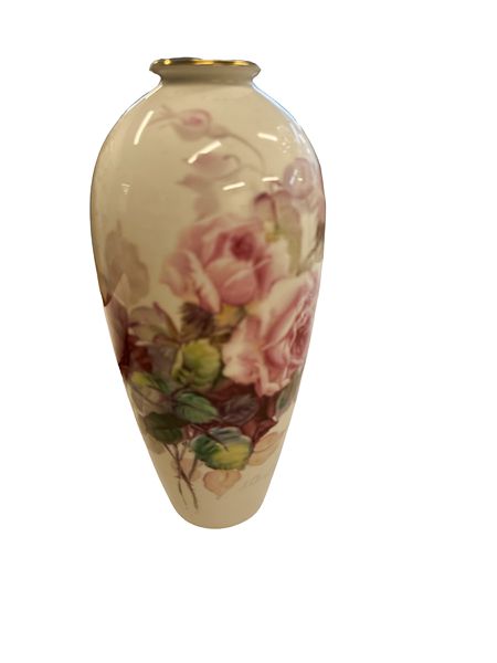 Vintage Noritaki Vase w/Roses, 9"h