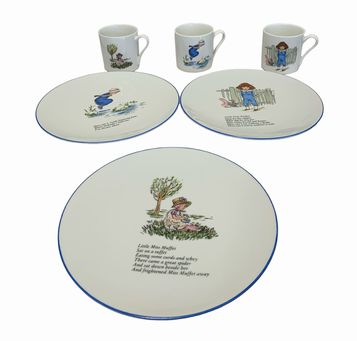 Set of 3 Metropolitan Museum of Art nursery rhyme plates (6.75" diam.) & mugs