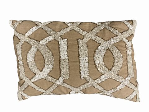 Pier One rectangular beaded/sequined pillow, taupe/white, 16x10