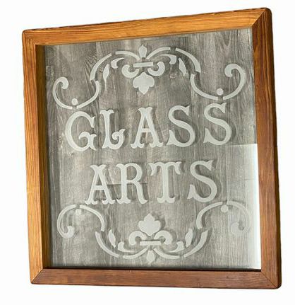 GLASS ARTS sign w/wood frame 27"X27"
