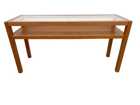 Console Table Wood w/Glass Top & Shelf 17x27x20