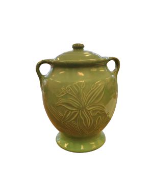 Teal Ceramic Jar w/ Lid and Handles 10x8"