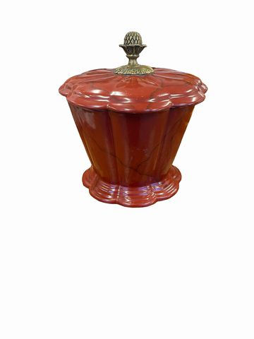 Ceramic container w/lid,burgundy 11"H