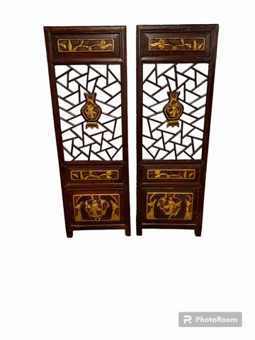 Pair Antique Asian Panels 50H"x17W"