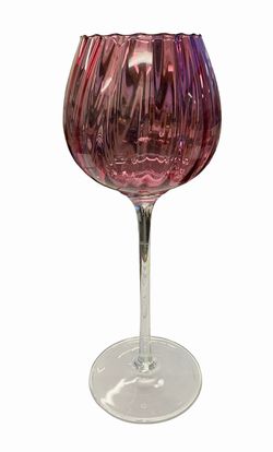 MCM cranberry glass balloon vase on clear stem, 14" h