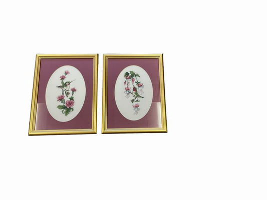 PAIR of framed Hummingbird Needlepoint, 17"Hx13"