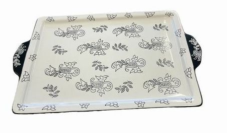 Black/cream oven-to-table stoneware tray, 15.75x10"