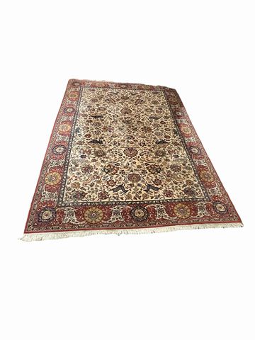 Rust/navy/beige Persian-style wool carpet, 11'6"x8'2"